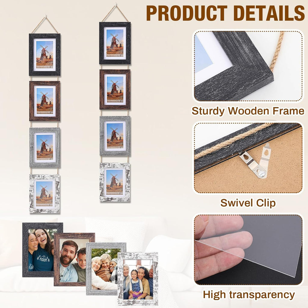 Qunclay 2 Set 5x7 Hanging Collage Picture Frames, Rustic Farmhouse Decor