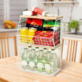 Mefirt Fruit Basket, 2-Tier Fruit Bowl for Kitchen Counter, Stackable Wall Mounted Fruit Storage, Snack Organizer, Potato and Onion Storage Basket, Hanging Pantry Storage with Wood Lid, 2 Set, White