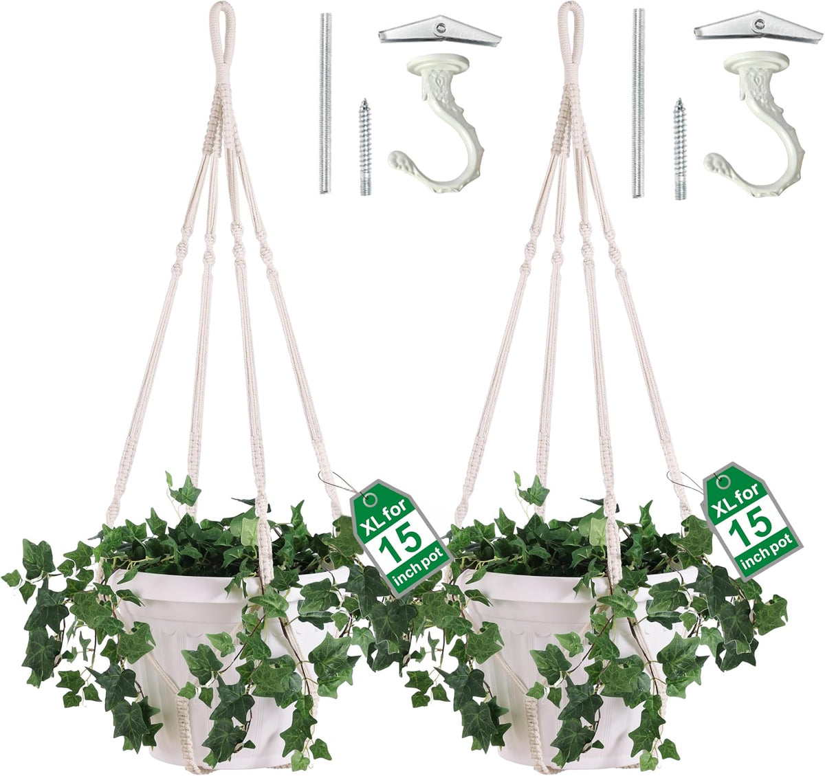 2 Pack Giant XXL Macrame Planter Hanger Large for 15 inch Pot