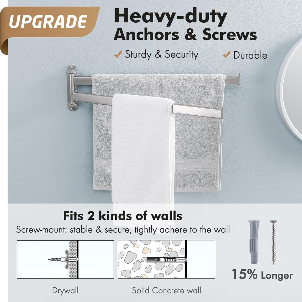 KES Swivel Towel Rack, Wall Mounted 2-Arm, Brushed 18/8 Stainless Steel