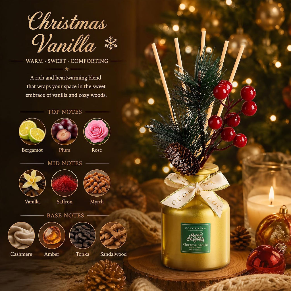 COCORRÍNA Reed Diffuser Set, Christmas Vanilla, 4.06 fl oz