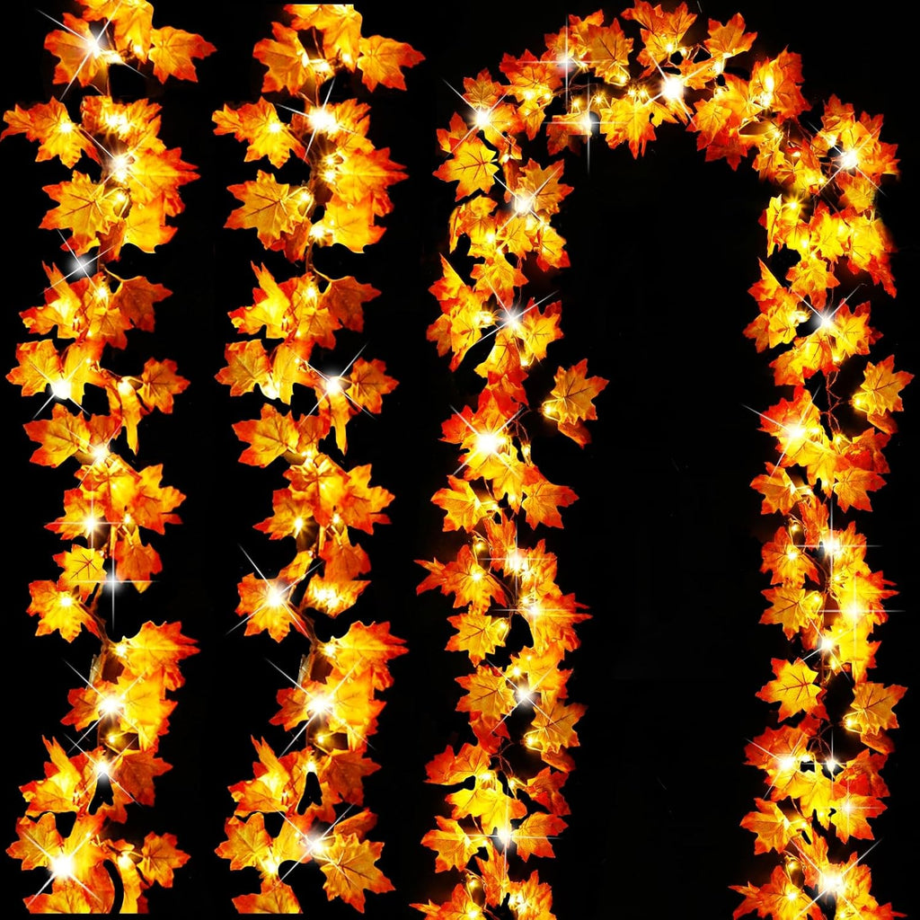 Timer&3 Pack Thanksgiving Decorations 30Ft Fall Garland with Lights 60LED
