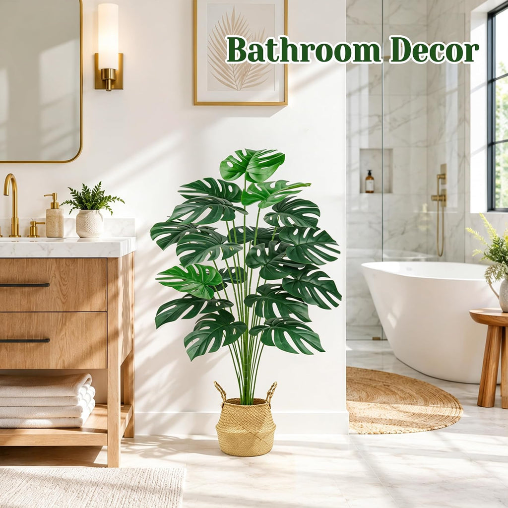 Der Rose 2Pcs 44" Artificial Monstera Plant with EVA Leaves and Basket