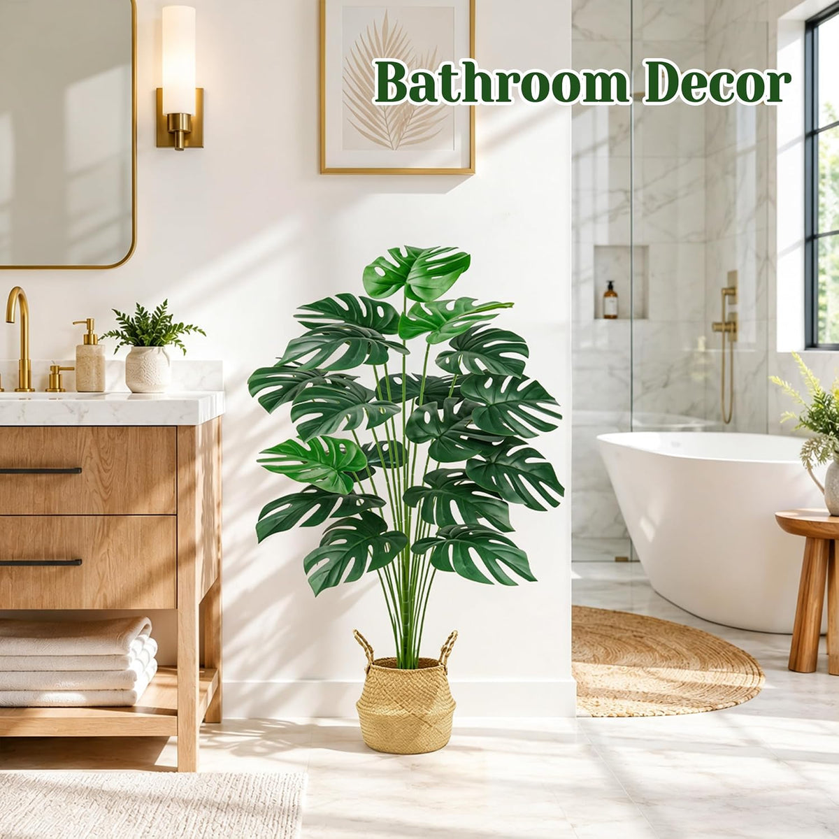 Der Rose 2Pcs 44" Artificial Monstera Plant with EVA Leaves and Basket