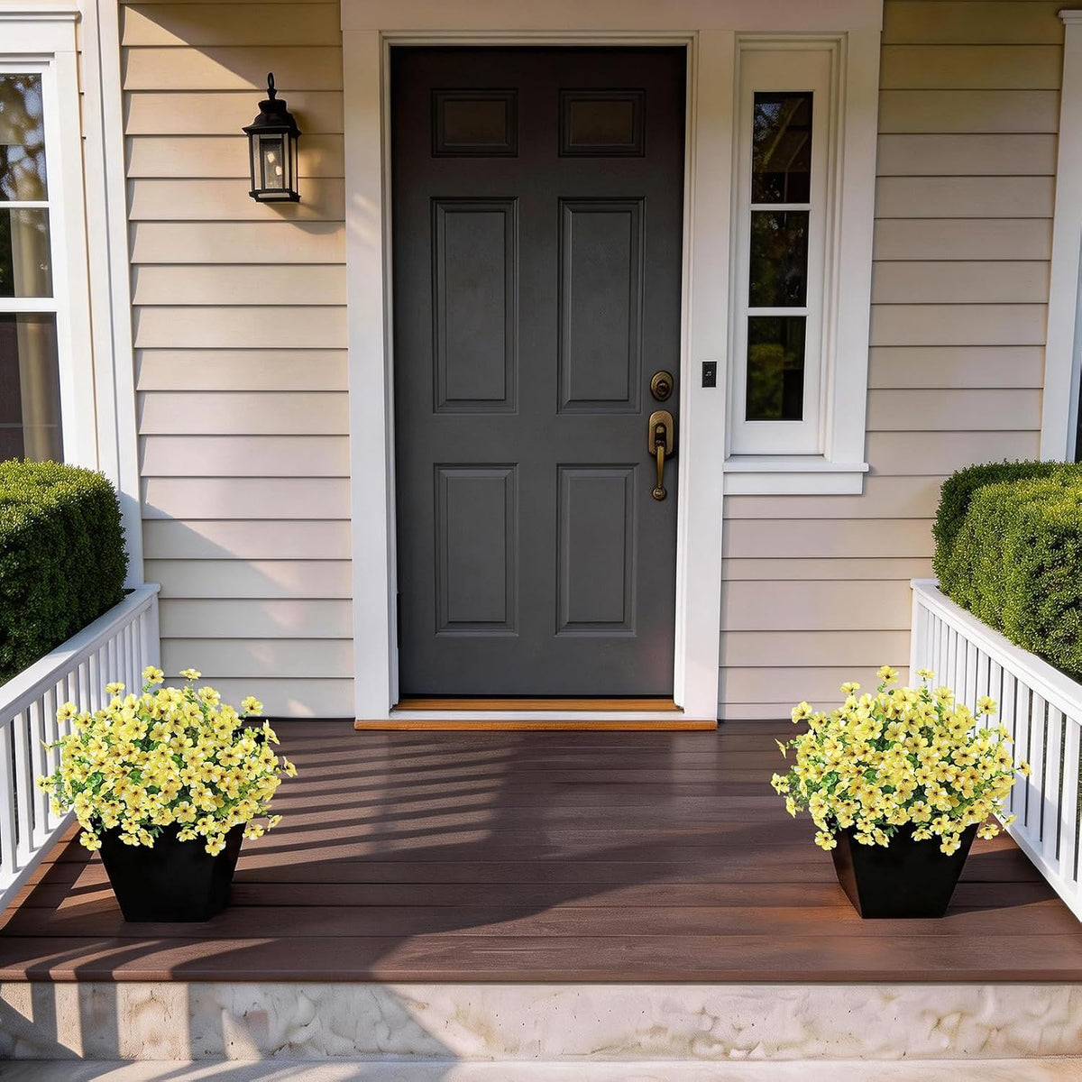2Set Artificial Eucalyptus Flower Topiary Tree for Front Porch(Yellow)