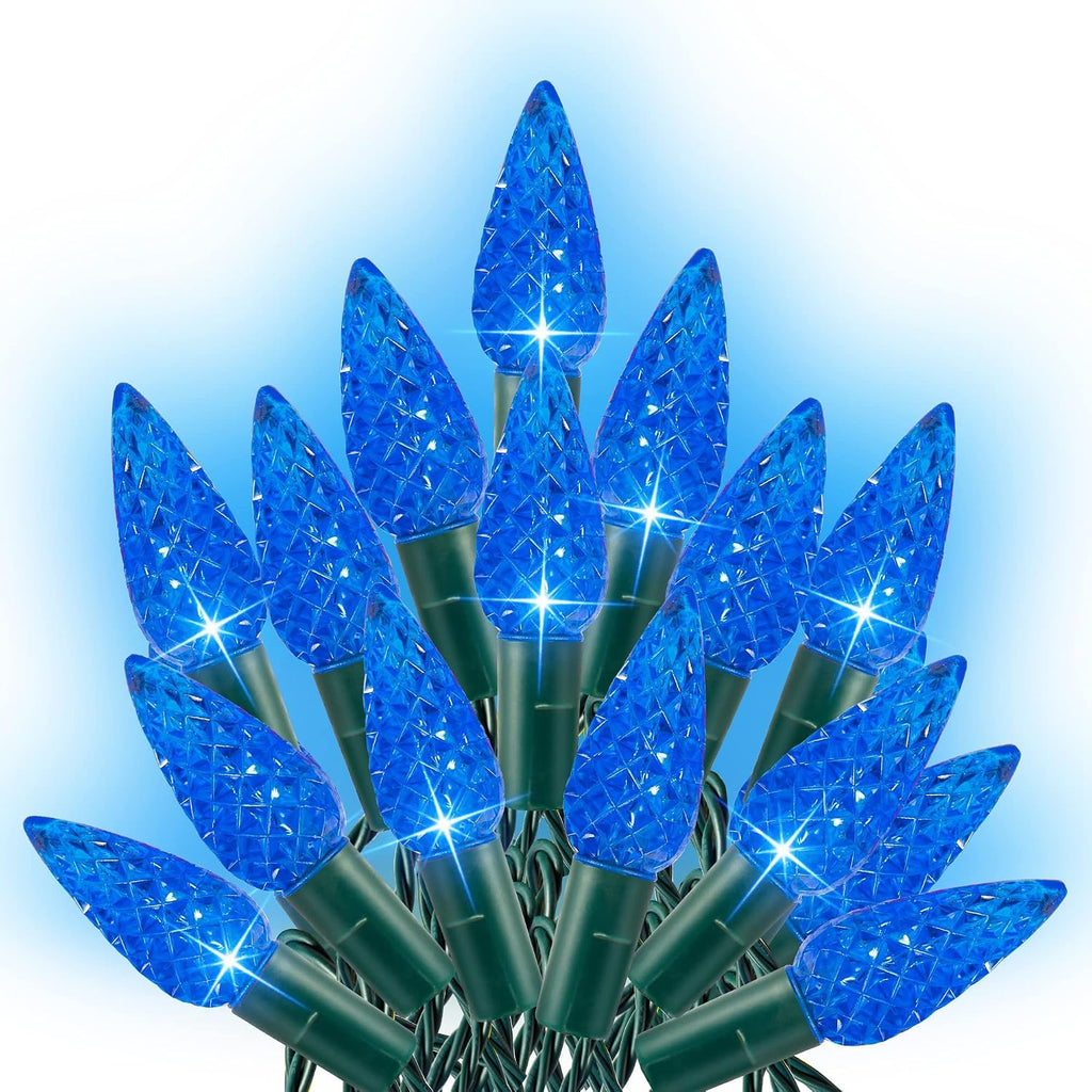 Dazzle Bright 100 LED C6 33 FT Waterproof Connectable Green Wire Fairy Lights, 8 Modes Christmas String Lights for Indoor Outdoor Home Garden Yard Xmas Tree Decorations (Blue)