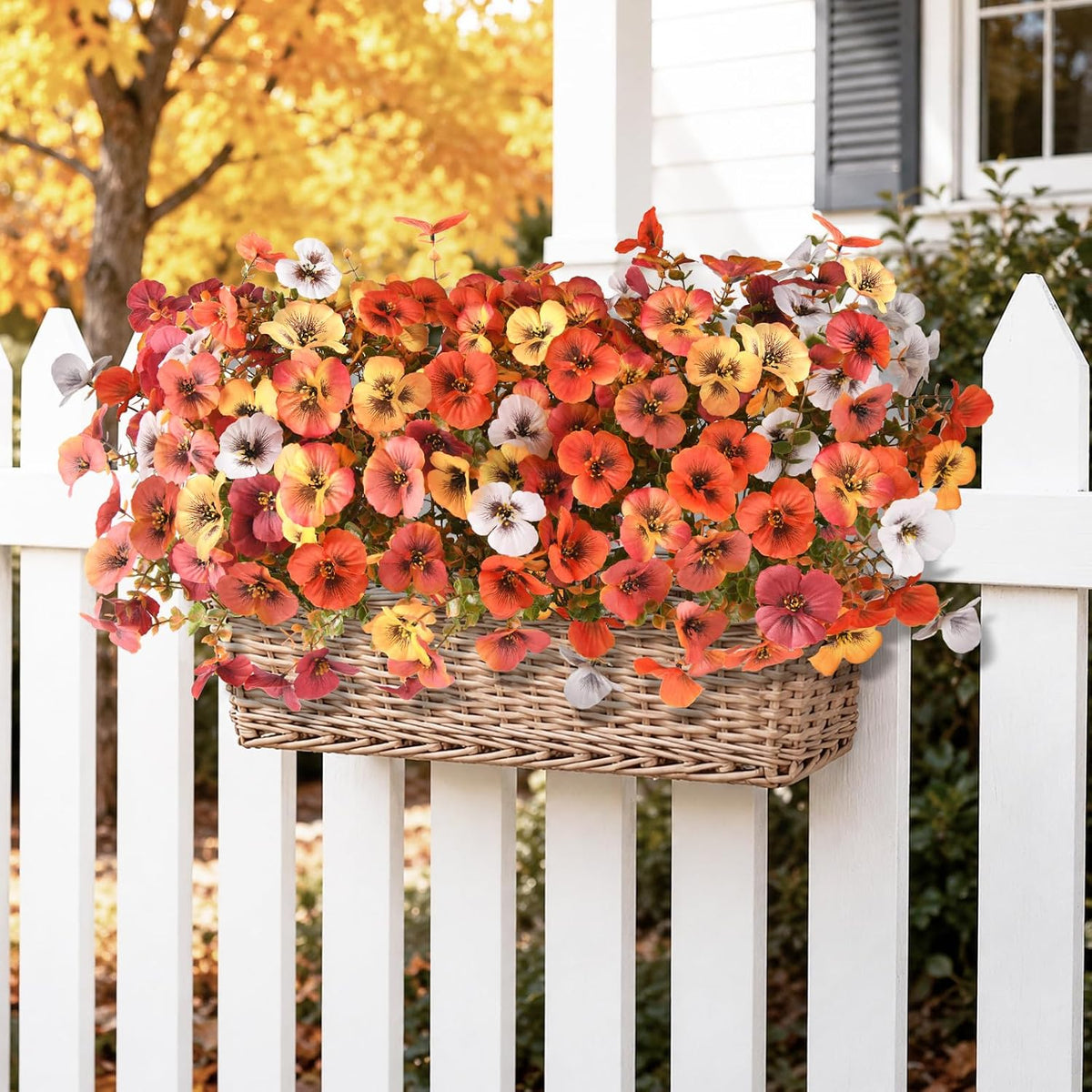 INQCMY Artificial Pansy Fall Flowers for Outdoor Porch Decoration Faux Mums