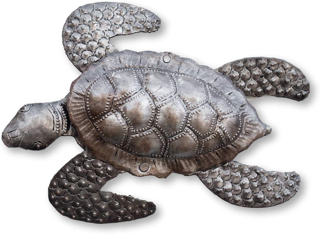 It's Cactus Sea Turtles, Beach Metal Art, Set of 2, Nautical Wall Hanging Figurines Home Decoration, Under the Sea Marine Life Animals, Handmade in Haiti 6 x 7.75 Inches Haitian Metal Plaques