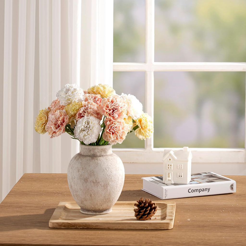 Ceramic Flower Vase, Rustic Farmhouse Decorative Vase Pottery Pampas Grass Vases for Home Decor Table Living Room Entryway Mantel Bookshelf Bedroom Bathroom Kitchen - 7.4" D
