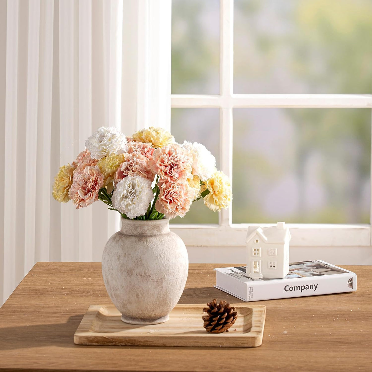 Ceramic Flower Vase, Rustic Farmhouse Decorative Vase Pottery Pampas Grass Vases for Home Decor Table Living Room Entryway Mantel Bookshelf Bedroom Bathroom Kitchen - 7.4" D