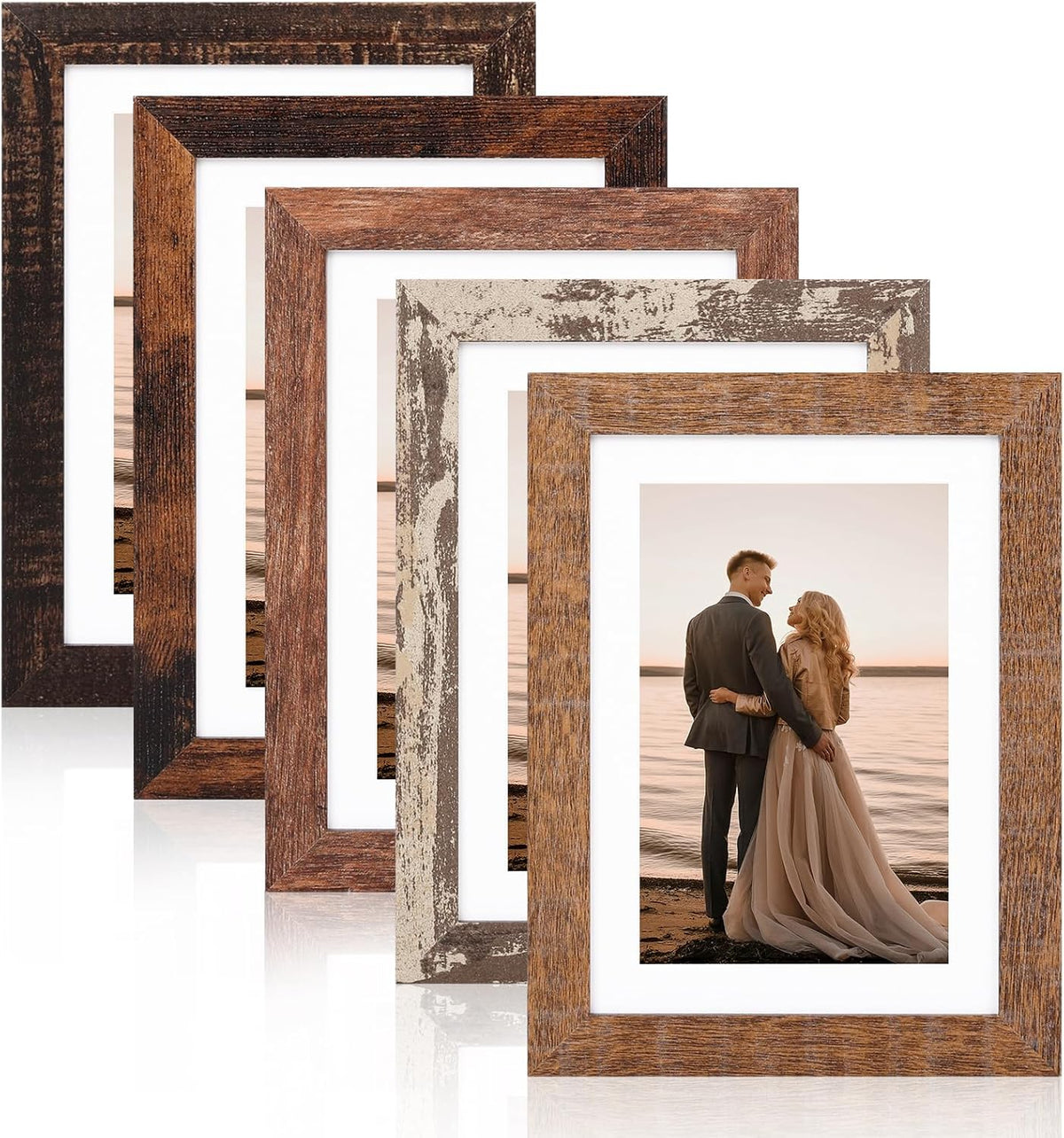 Fixwal 5x7 Picture Frames Set of 5 with Tempered Glass, Vintage Distressed