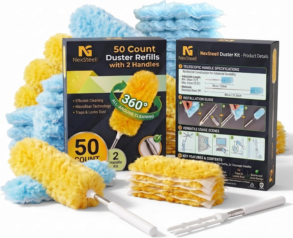 50 Count Duster Refills with 1 Handle，Compatible with Swiffer Duster