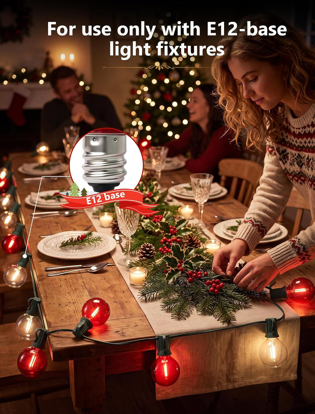 25 Pack G40 LED Clear and Red Replacement Light Bulbs, E12 Candelabra Base