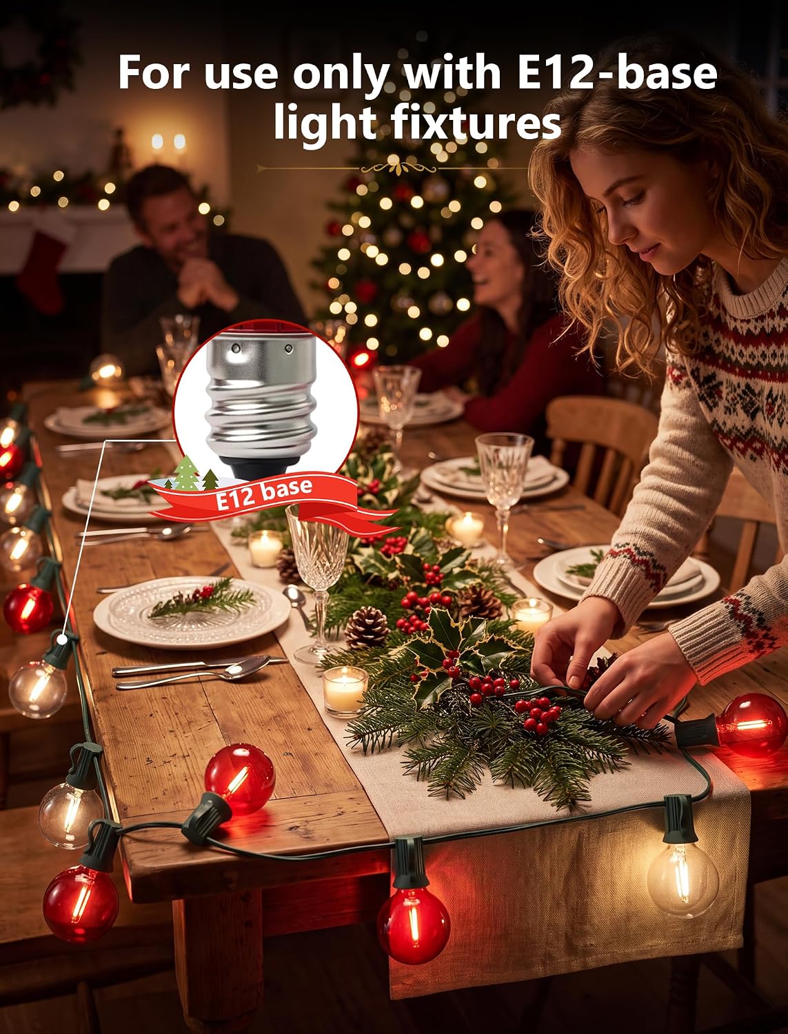 25 Pack G40 LED Clear and Red Replacement Light Bulbs, E12 Candelabra Base