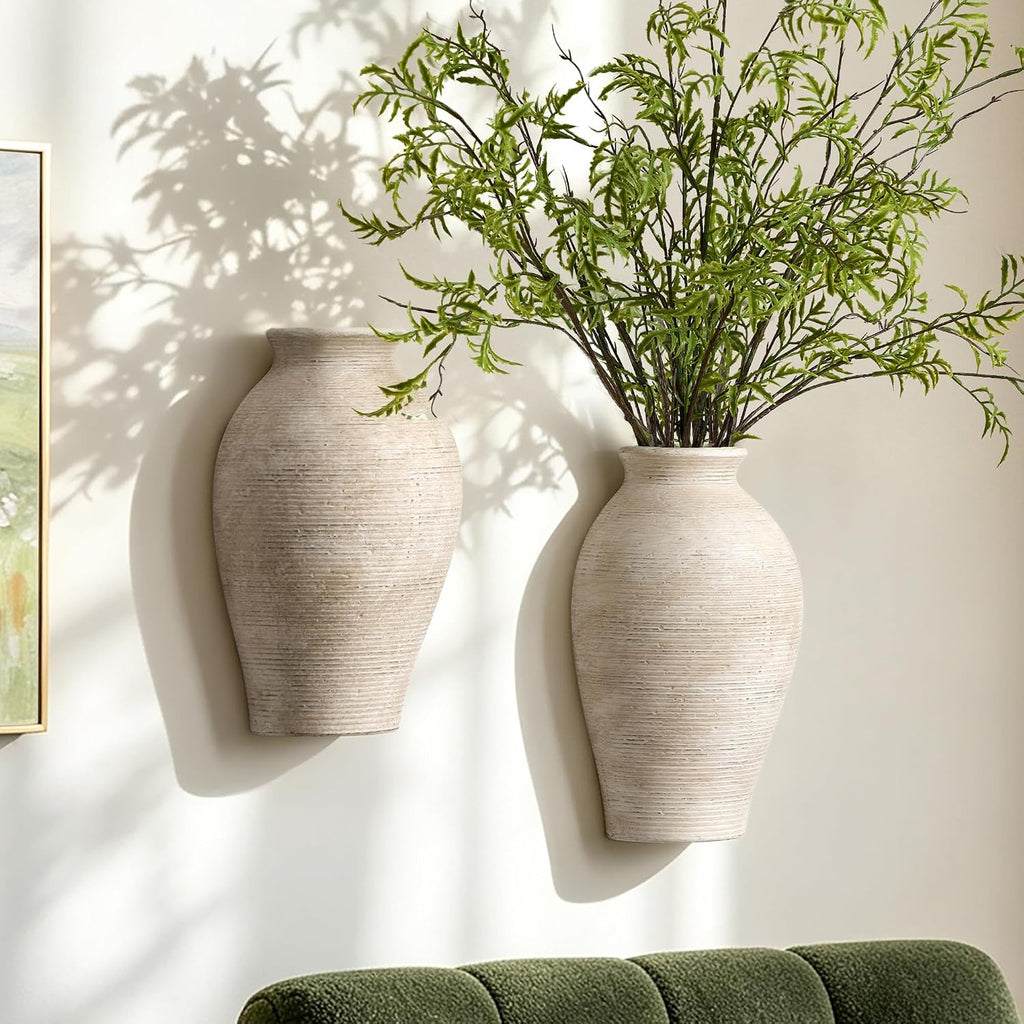 Vanselia 2 Pack Ceramic Wall Vase Home Decor Hanging Planter (12" Retro)
