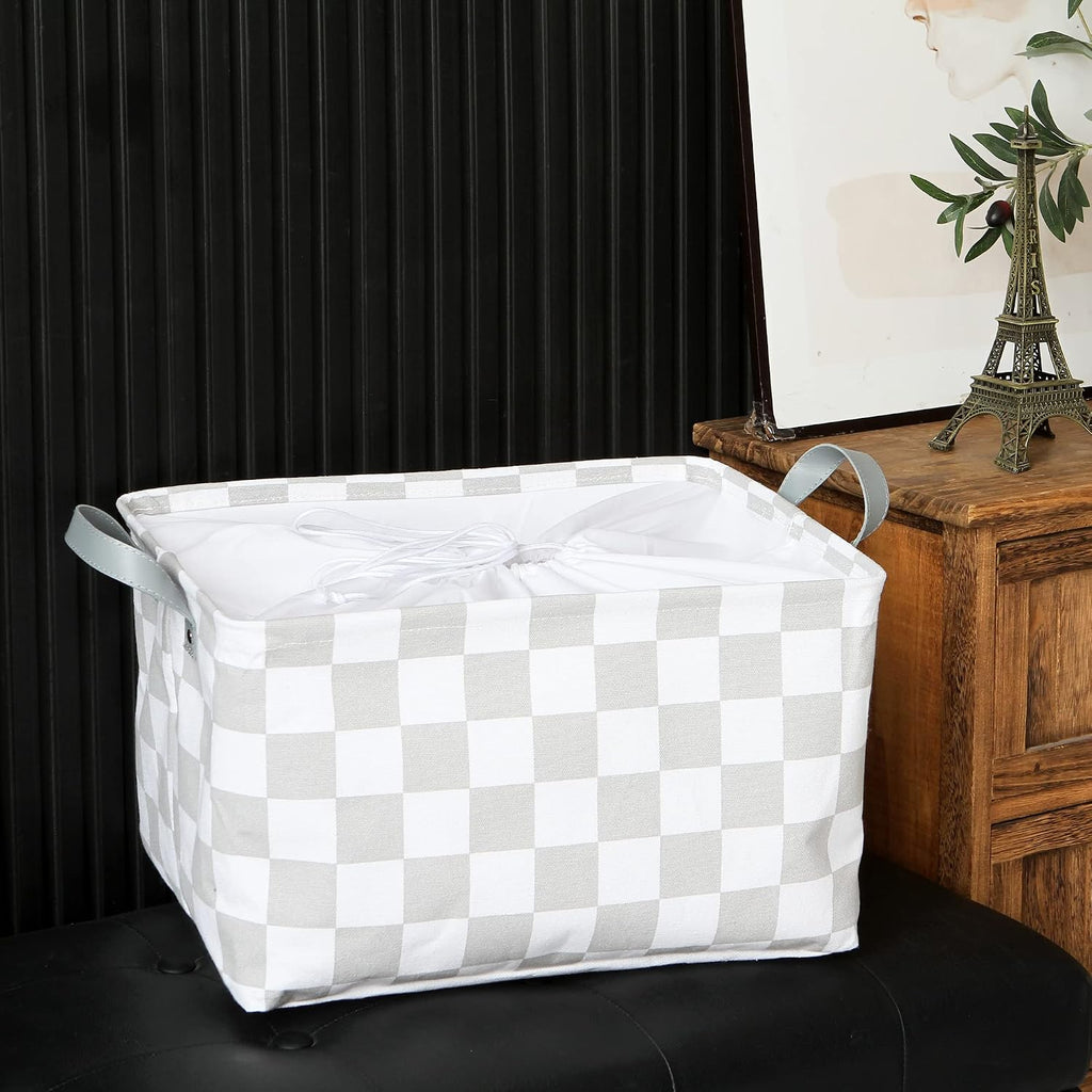 Hinwo 33L Large Canvas Storage Baskets with Lid and Handles