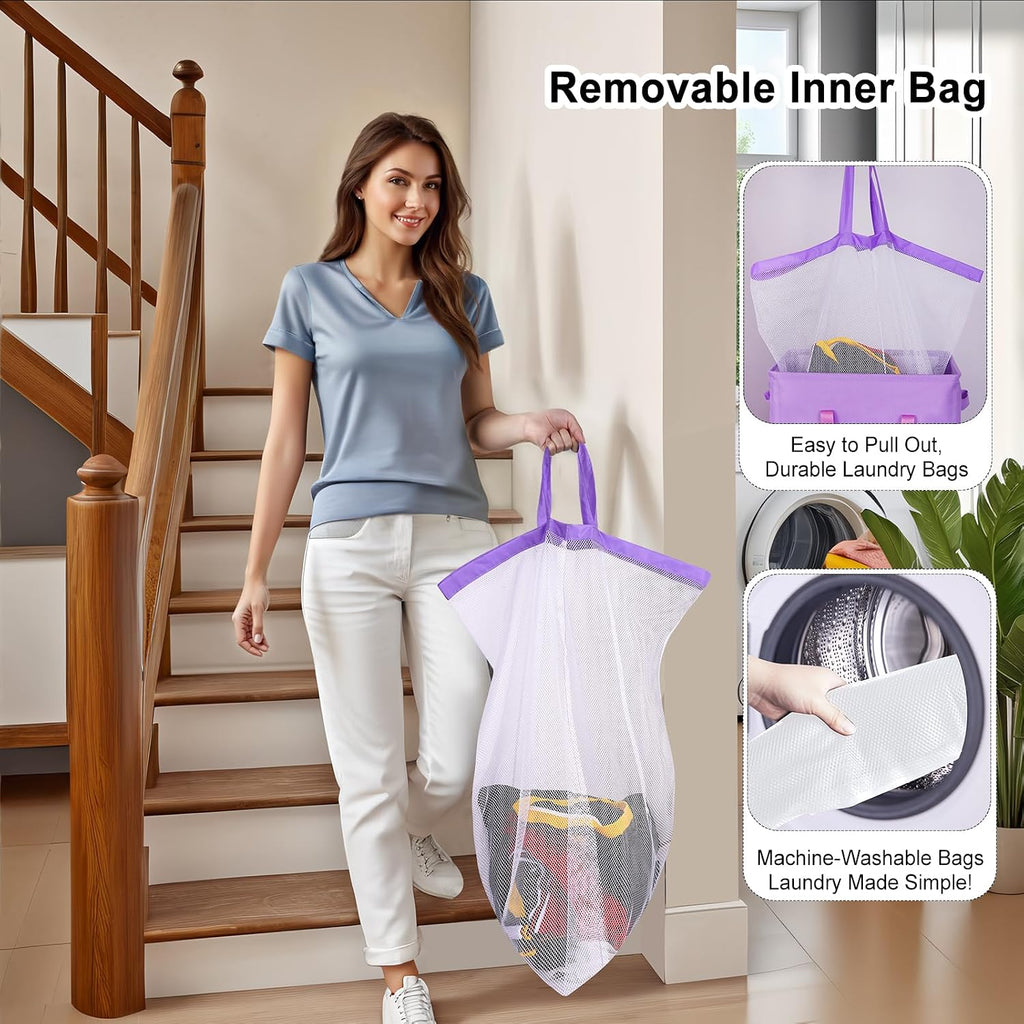 Odonata 75L Slim Laundry Hamper with Lid,Large Foldable Laundry Basket with Removable Bag and Handles Tall Collapsible Dirty Clothes Basket Great for Bedroom, Bathroom, Dorm, College,RV.(Purple, 75L)