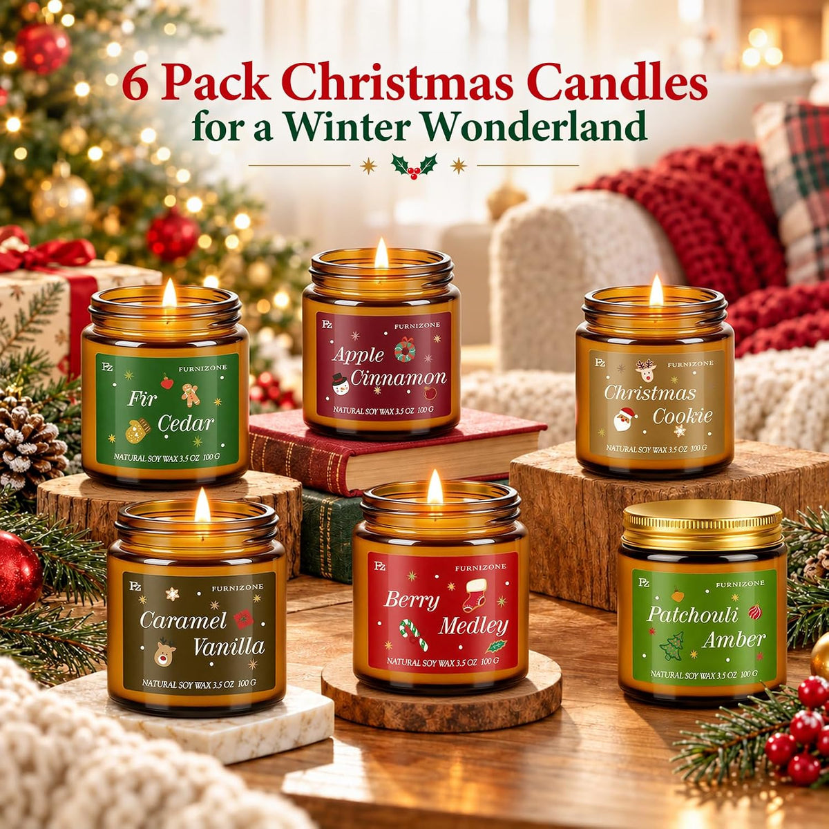 Christmas Candles Gift Set, Winter Candle for Home Scented, Natural Soy Wax