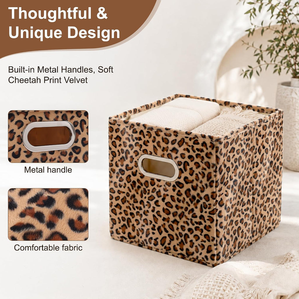 ANMINY Leopard Cheetah Print Storage Cubes Bins with Lids, 11Inch 6PCS