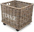 happimess Yael Coastal Hand-Woven Rattan Basket with Wheels, Kubu Gray
