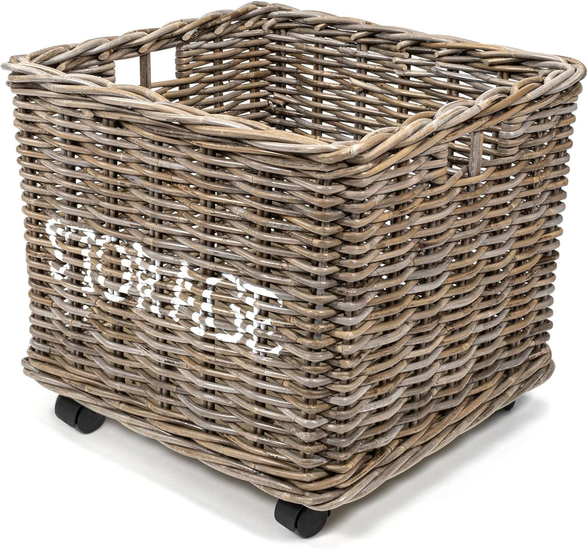 happimess Yael Coastal Hand-Woven Rattan Basket with Wheels, Kubu Gray