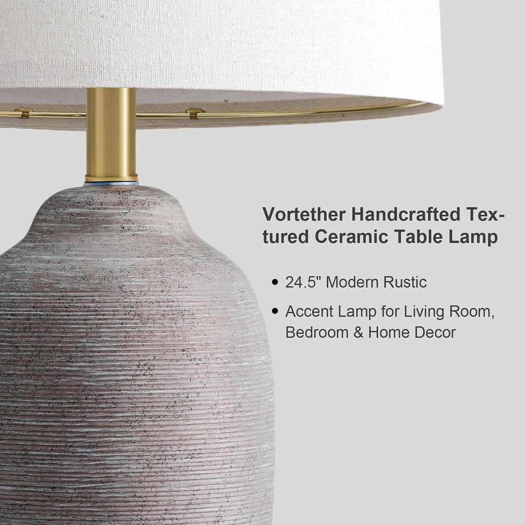 24.5" Vintage Ceramic Table Lamp Single-Rustic Boho Accent Nightstand Lamps for Bedroom, Living Room, Entryway-Small Textured Bedside Lamps, Modern Farmhouse Lamps for Home Decor Purple Grey