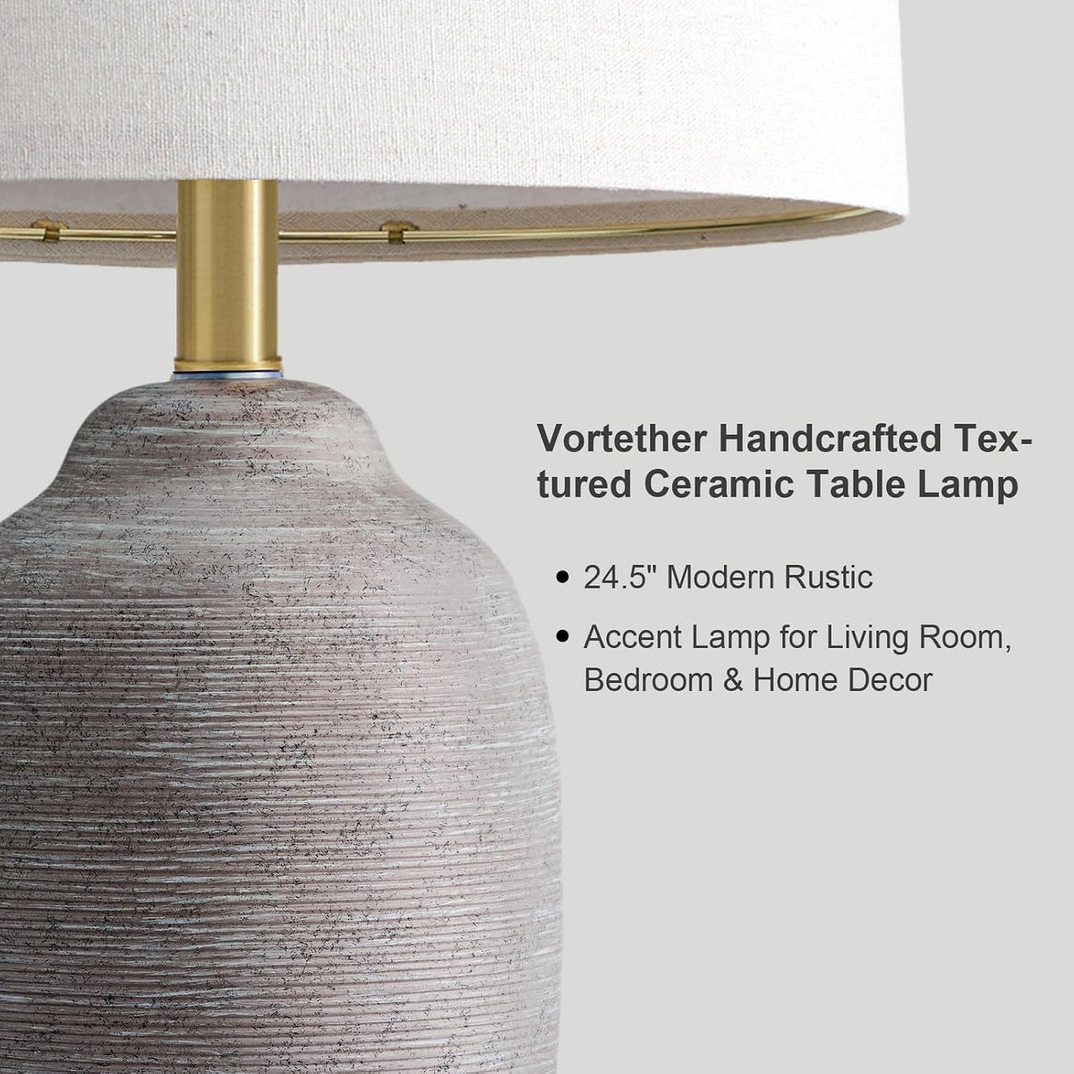 24.5" Vintage Ceramic Table Lamp Single-Rustic Boho Accent Nightstand Lamps for Bedroom, Living Room, Entryway-Small Textured Bedside Lamps, Modern Farmhouse Lamps for Home Decor Purple Grey