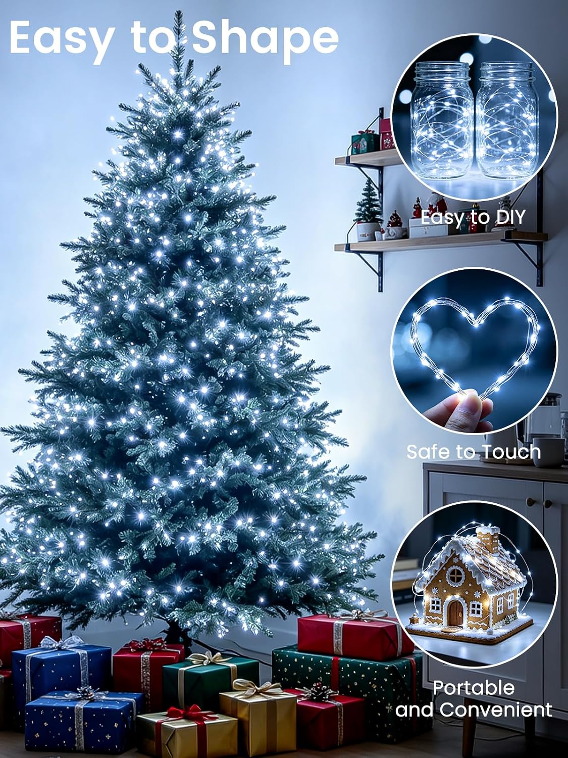 2 Pack Fairy Lights Plug in 99FT 300 LED Christmas String lights Cool White