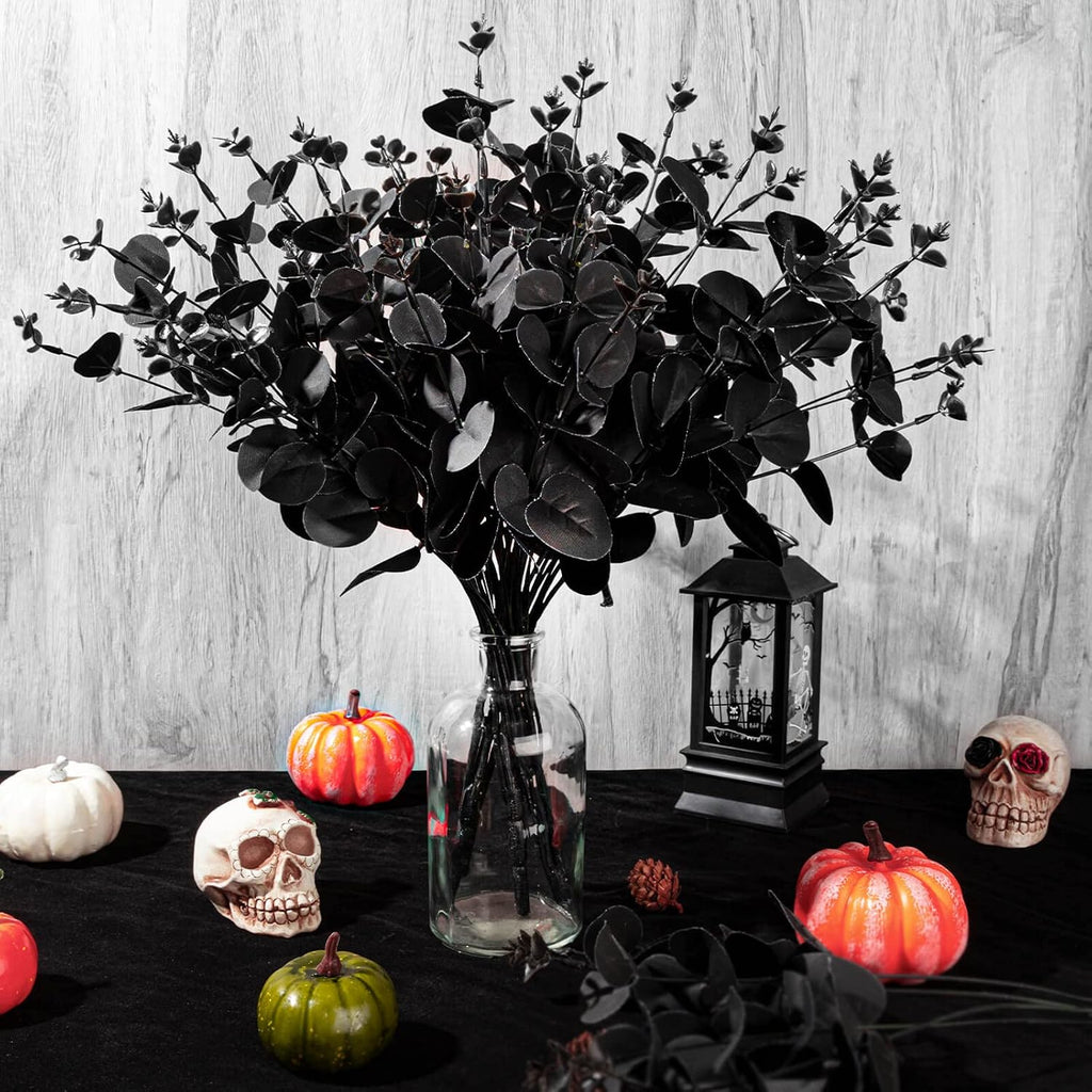 Black Eucalyptus Branches, 2 Bundles 18" Artificial Eucalyptus Leaves Stem