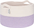 Sea Team XXXL Cotton Rope Basket, Large Woven Nursery Storage Bin, Laundry Hamper, Jumbo Blanket Basket for Rugs, Cushions, Pillows, Toys Organizer, 22 x 14 Inches, White & Mottled Lavender