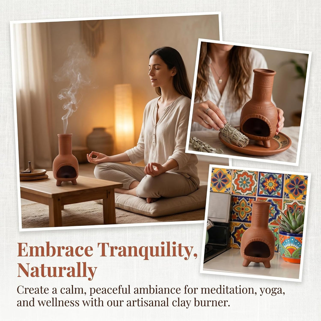 TOPZEA Handmade Terracotta Palo Santo Holder Burner, Mini Clay Chiminea Incense Cone Burner & Sage Smudge Pot Ash Catcher for Energy Cleansing, Boho Southwestern Decor, Meditation & Spiritual Gift
