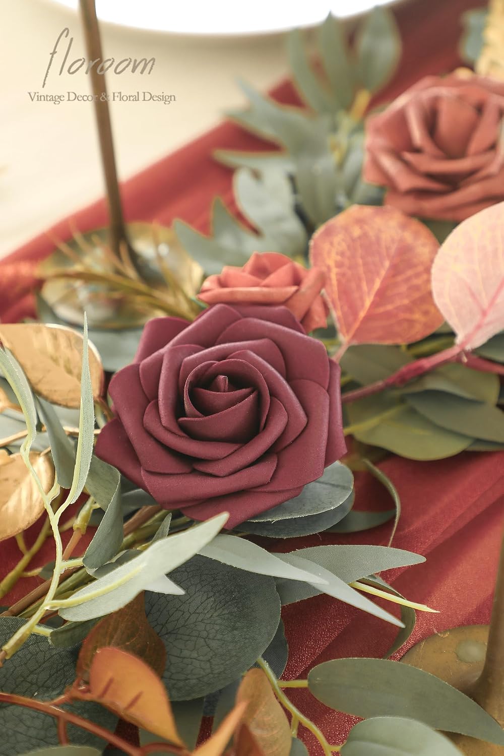 Floroom 6ft Artificial Eucalyptus Garland with Flowers Fake Greenery Burnt Orange Faux Floral Vine Garland for Table Decor Wedding Centerpieces Bridal Shower Party Decorations, Terracotta