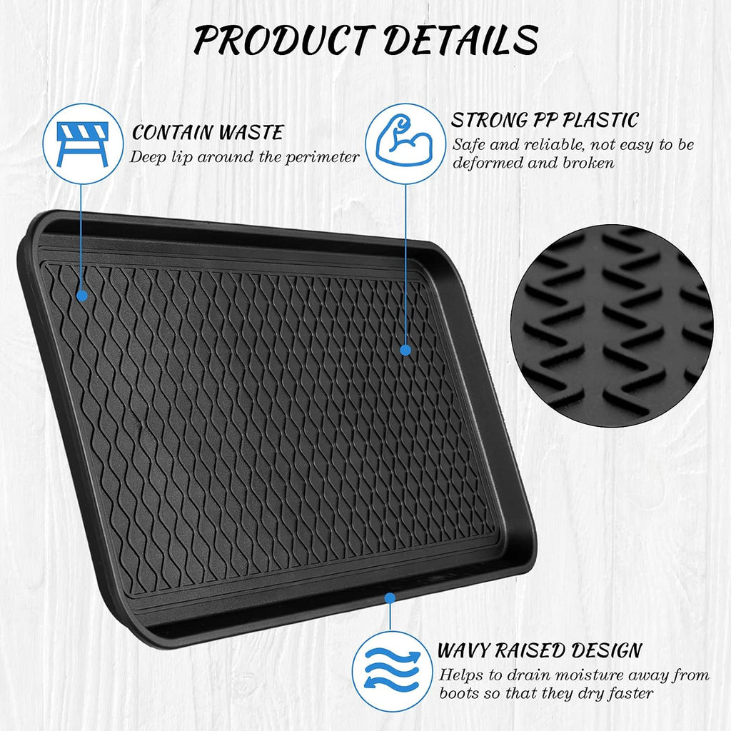 4 Pieces Shoe Tray for Entryway, Waterproof Boot Tray Shoe Mat Multi-Purpose Dog Cat Bowl Mat Pet Food Tray Boot Mat for Entryway Indoor Outdoor Floor Protection (Black, 24 x 16 x 1.2 Inch)