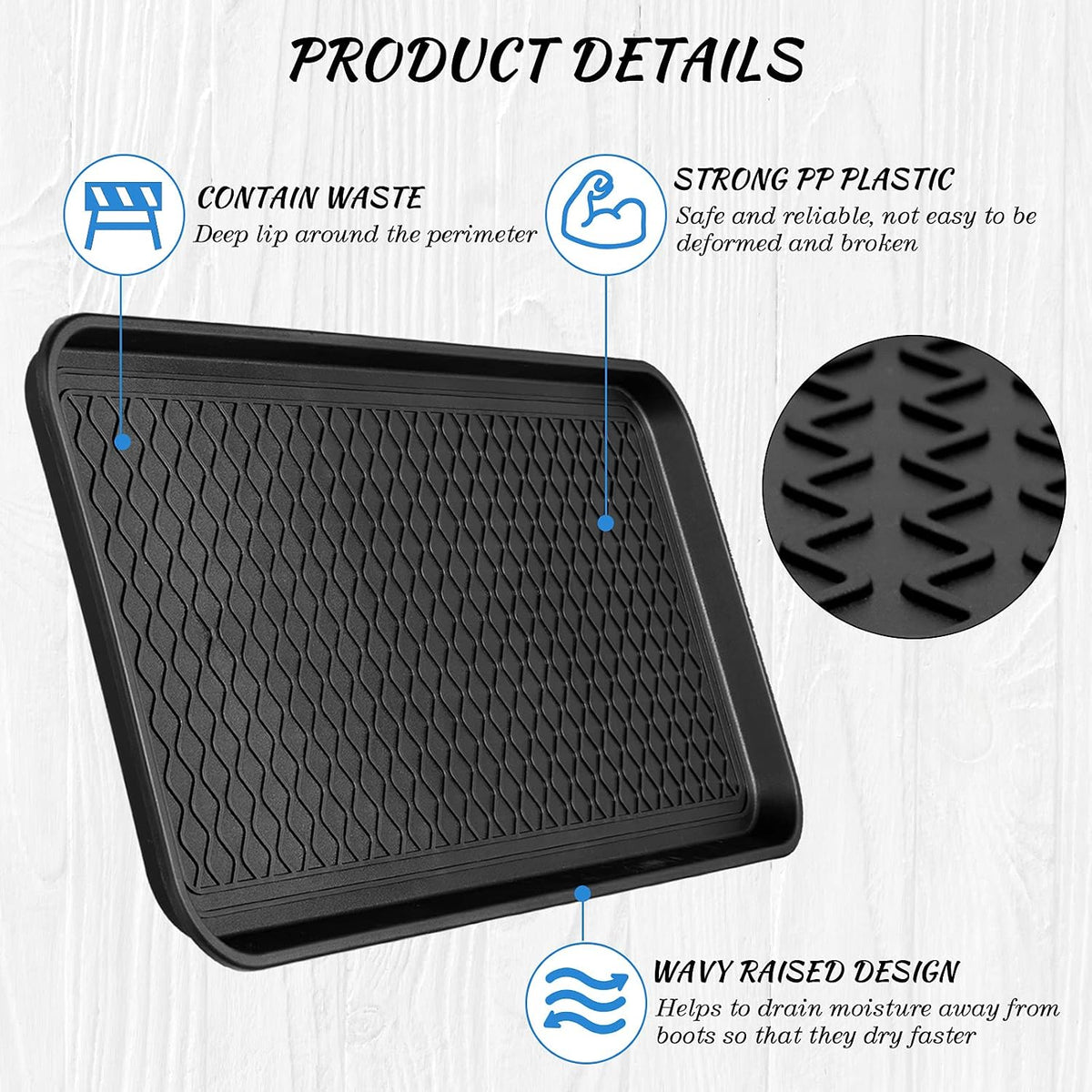 4 Pieces Shoe Tray for Entryway, Waterproof Boot Tray Shoe Mat Multi-Purpose Dog Cat Bowl Mat Pet Food Tray Boot Mat for Entryway Indoor Outdoor Floor Protection (Black, 24 x 16 x 1.2 Inch)