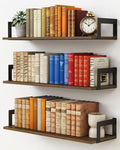 Harwaya Floating Book Shelves for Wall 3-Pack, 24 Inch Long Wall Mount Bookshelf for Bedroom, Rustic Farmhouse Wood Hanging Bookshelves for Living Room Office Books Plants (Dark Brown)