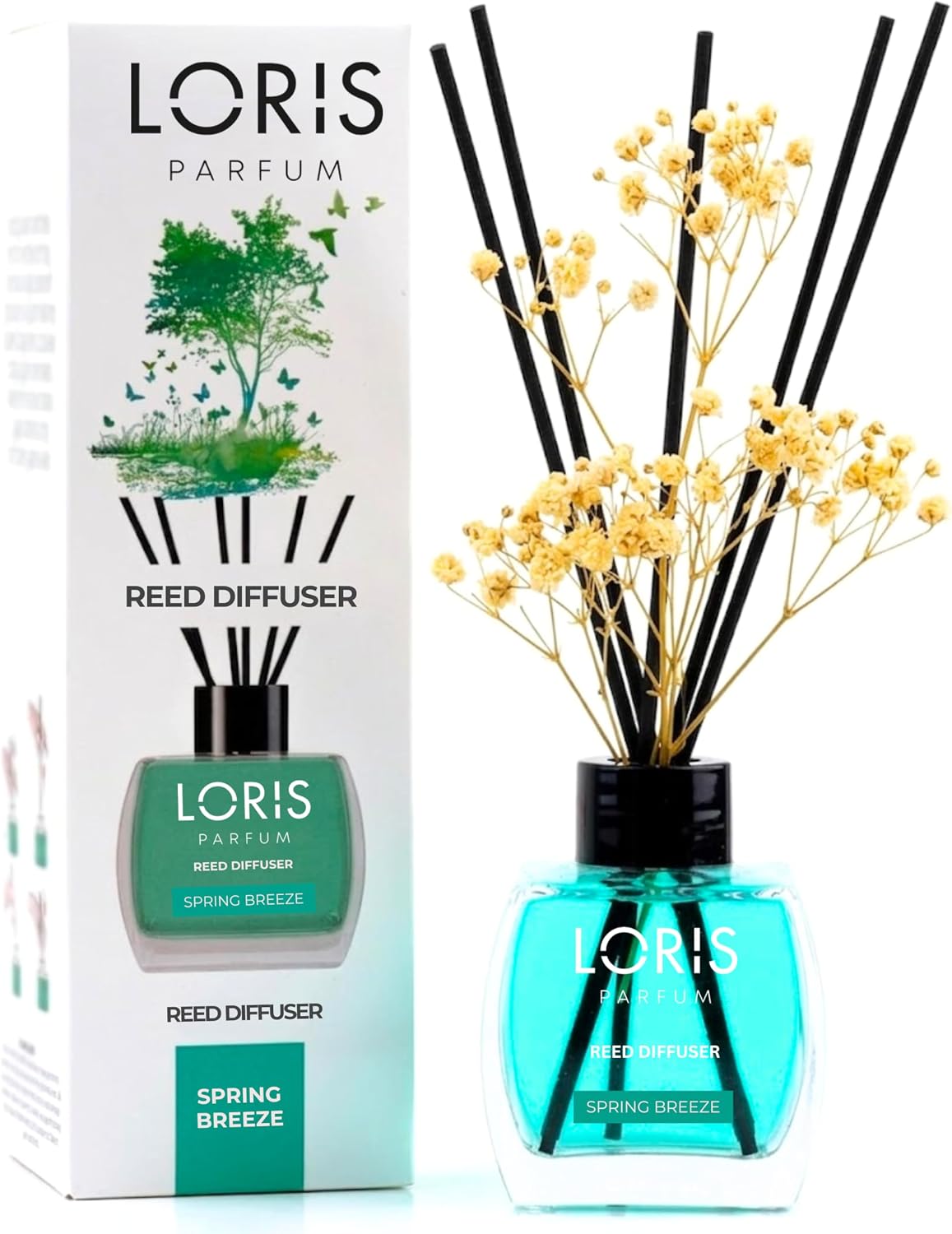 Loris Spring Breeze Reed Diffuser Set with Dried Flowers | Reed Diffusers for Home with Sticks | Bathroom Diffuser & Room Scent | Long-Lasting Home Fragrance | 120 mL / 4.06 fl oz