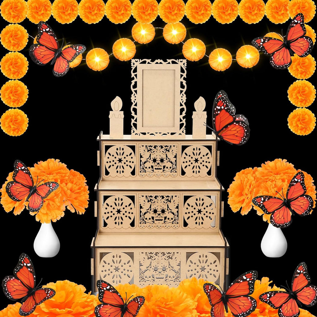 Jetec 28 Pcs Dia De Los Muertos Altar Kit 20" Day of The Dead Decor, Tiered
