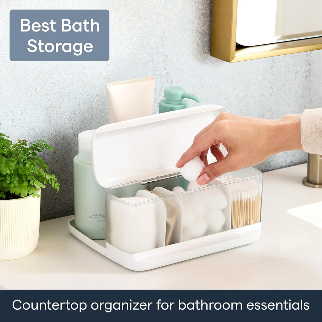 YouCopia HideAway Counter Caddy, Bathroom Vanity Countertop Organizer Tray with Adjustable Dividers and Lid