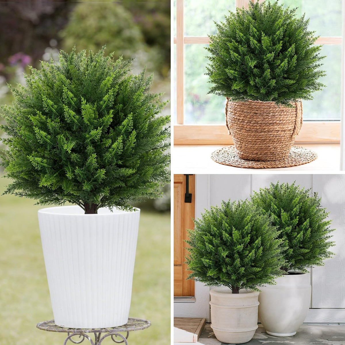 Set of 2 Artificial Cedar Topiary Ball Tree,23" with Ground Spike