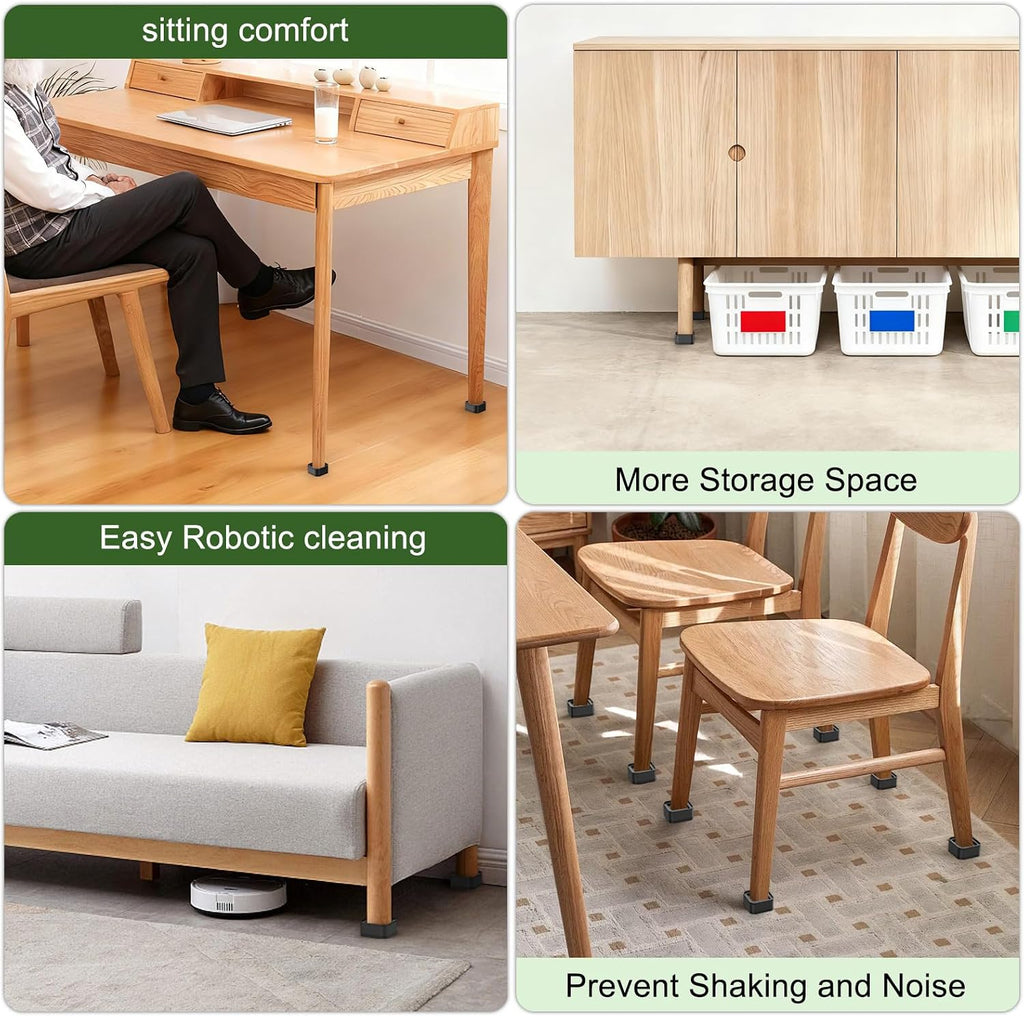1.38 Inch Black Stackable Square Furniture Bed Risers