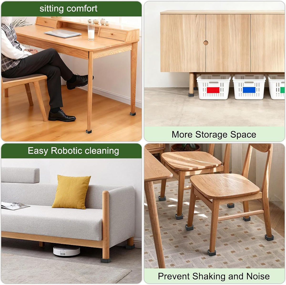 1.38 Inch Black Stackable Square Furniture Bed Risers