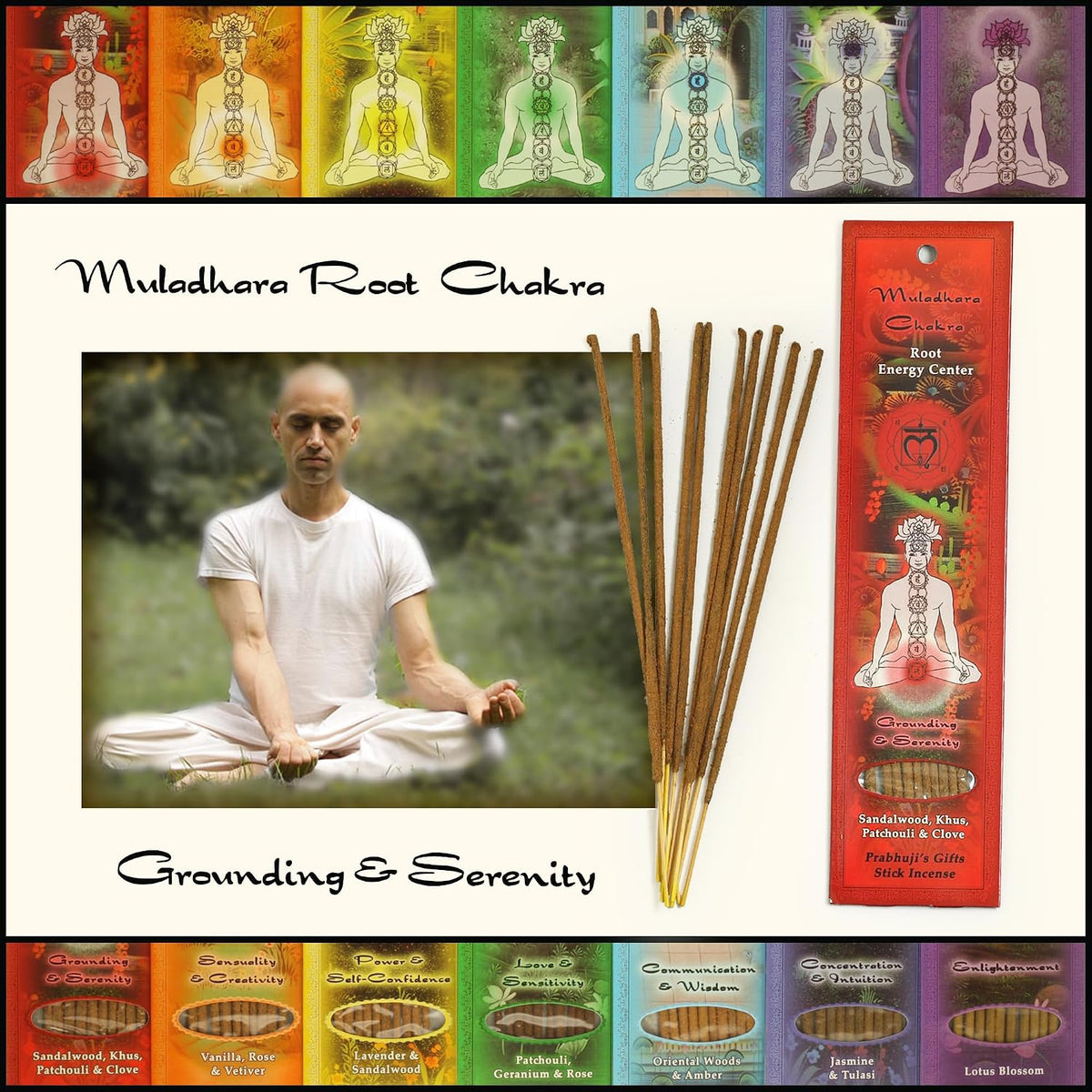 Prabhuji’s Gifts - Divine Chakra Incense Sticks - Muladhara Root Energy - Handmade Herbal Indian Incense - Agarbatti Sticks for Meditation & Cleansing - Earth Element, Serenity & Grounding (10 Pack)…