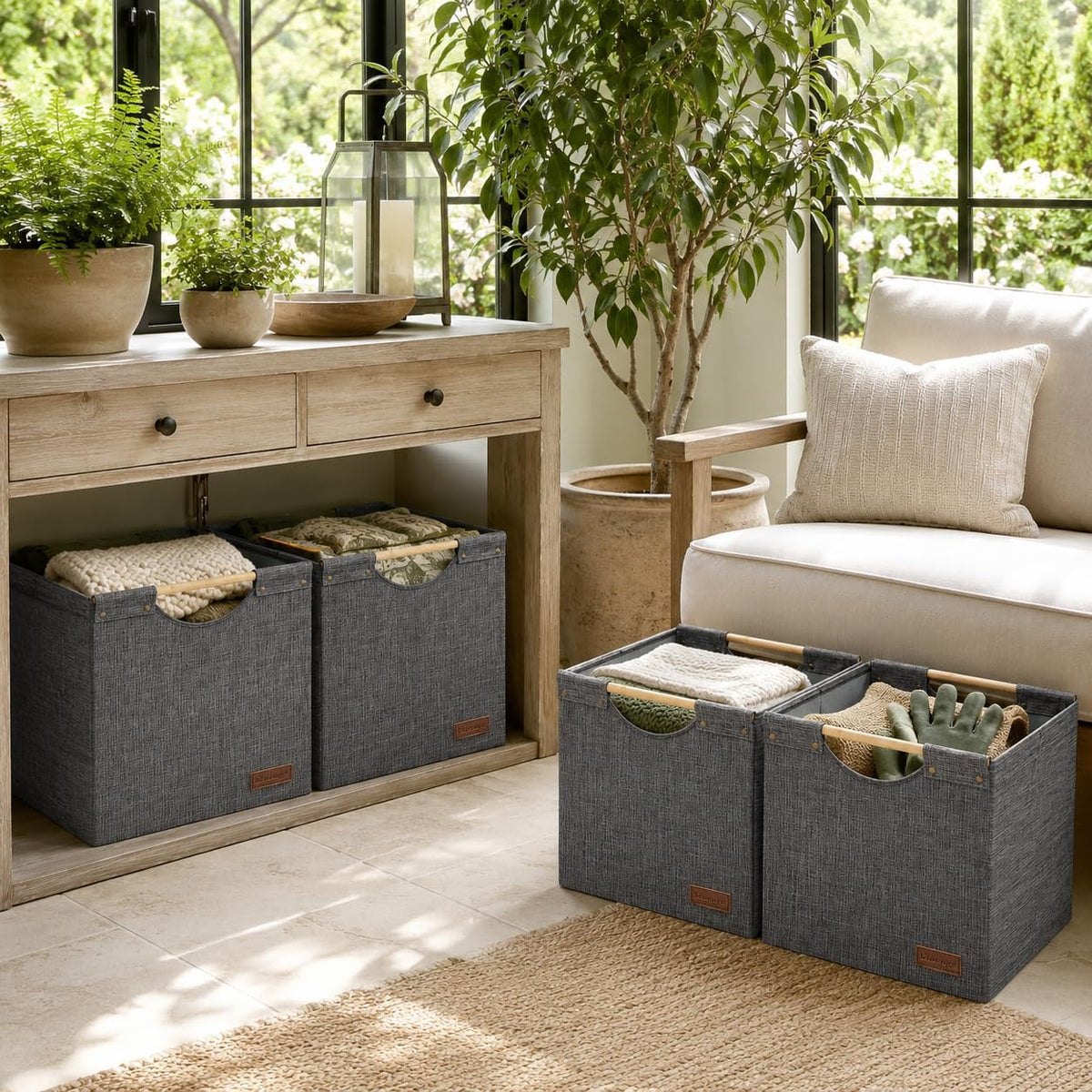 KAKAMAY Cube Storage Bin 13x15x13 Storage Cubes for Kallax 4-Pack Dark Grey
