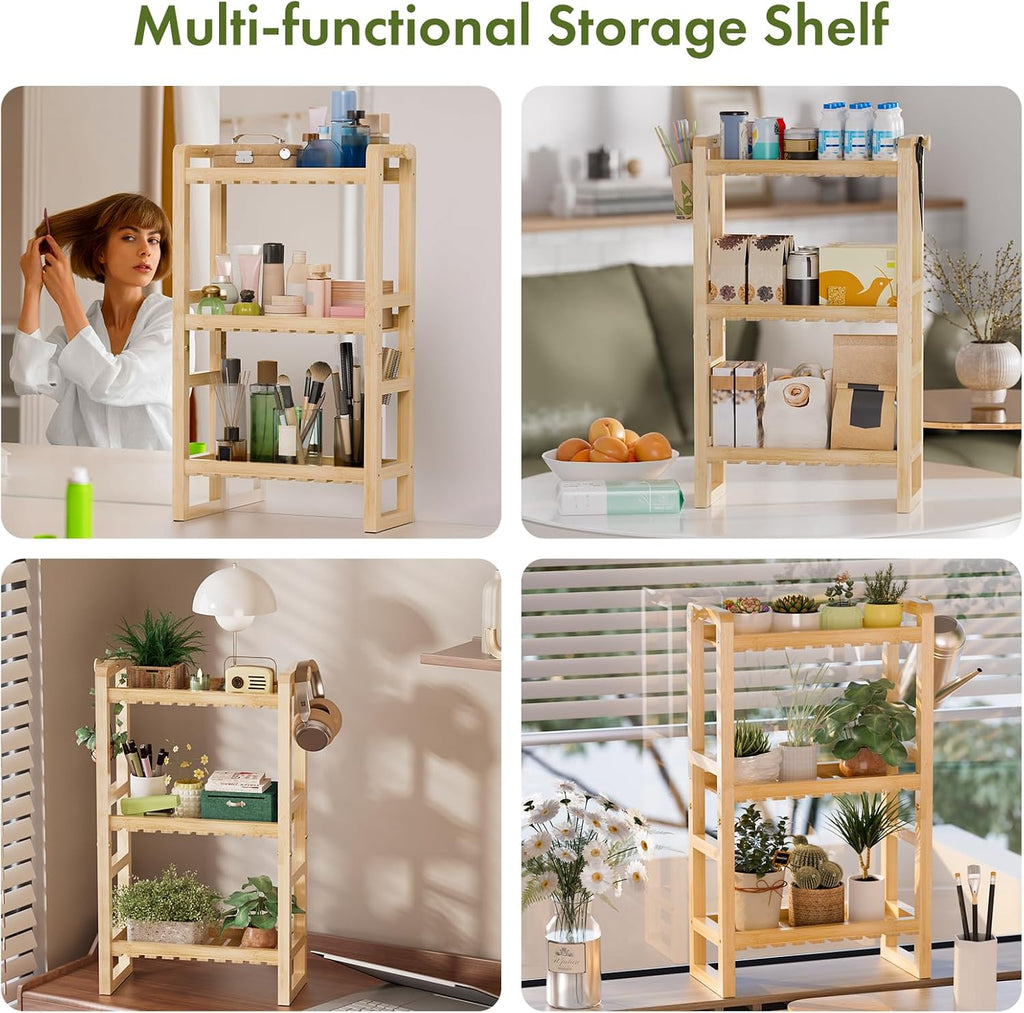 AmazerBath Bamboo Over The Toilet Storage Shelf - 3-Tier Bathroom Organizers and Storage Shelves, 2 in 1 Dual Stable Above Over Toilet Bamboo Shelf Home Storages Rack for Small Bathroom, Space Saver