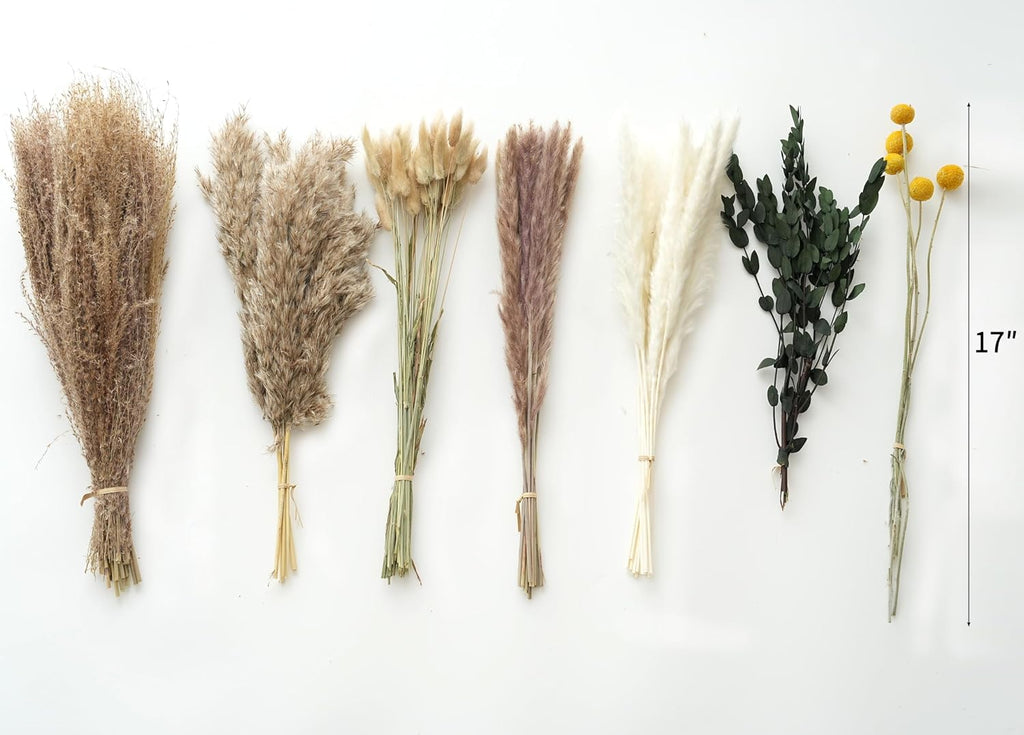 Natural Dried Pampas Grass Bouquet (103-Piece) for Boho Wedding & Home Decor - Farmhouse Centerpiece with Eucalyptus, White/Brown, 14-17 Inches