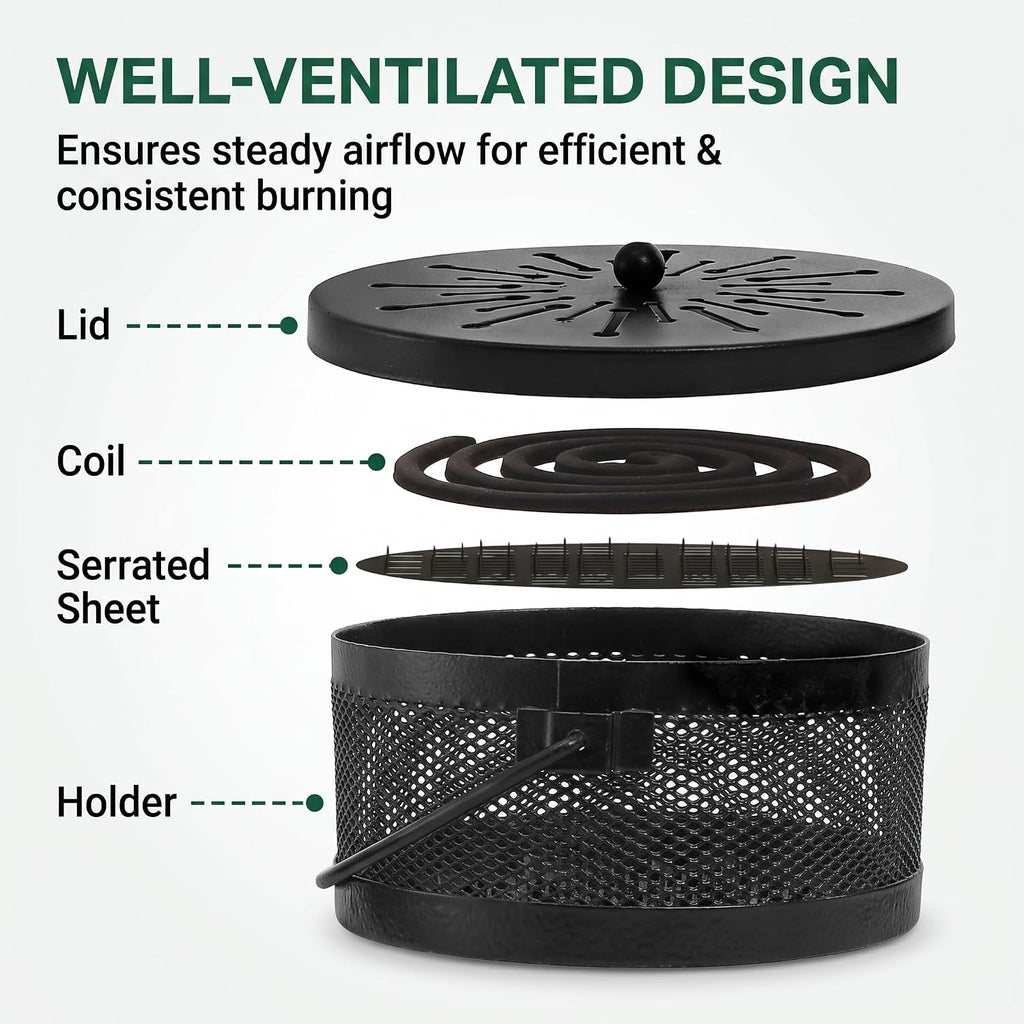 Elsjoy 2 Pack Mosquito Coil Holder with Lid and Handle, Portable Incense Coil Burner Metal Mosquito Incense Holder for Indoor & Outdoor Camping