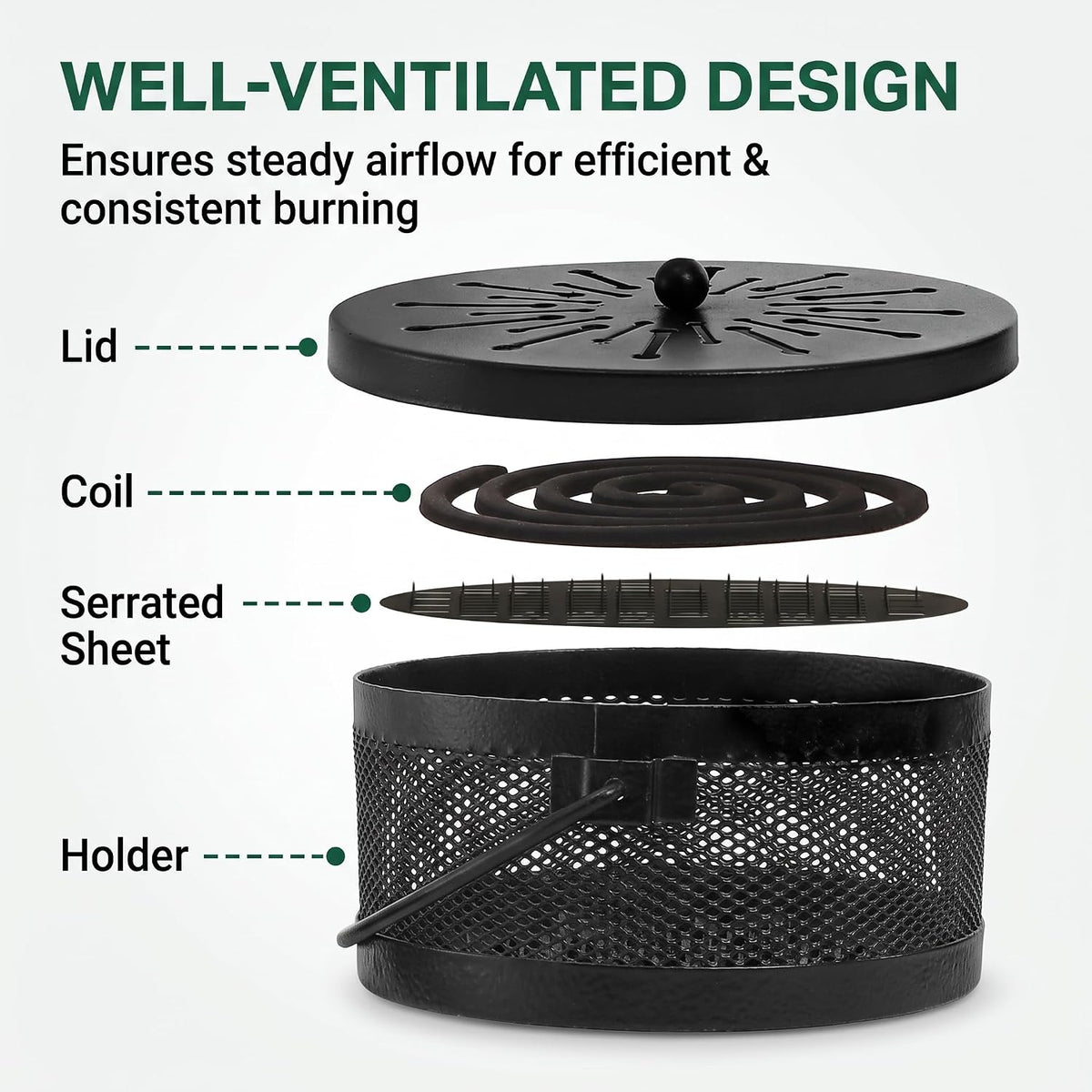 Elsjoy 2 Pack Mosquito Coil Holder with Lid and Handle, Portable Incense Coil Burner Metal Mosquito Incense Holder for Indoor & Outdoor Camping