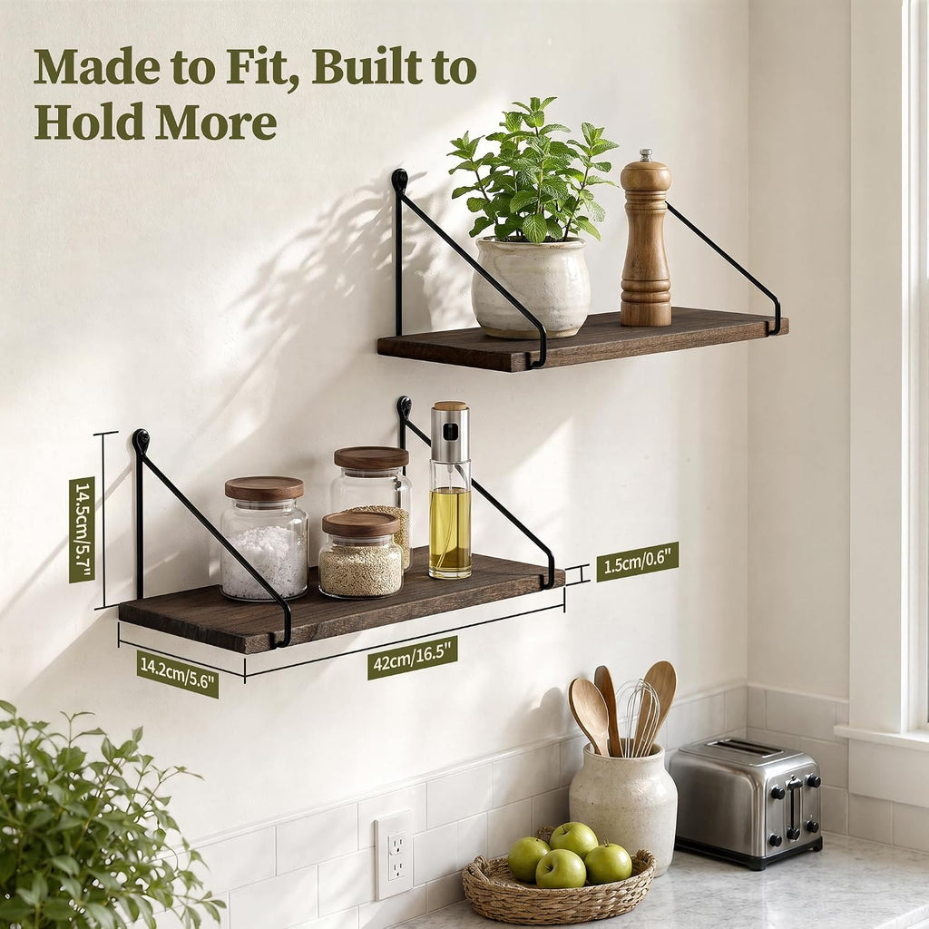 Afuly Dark Brown Floating Shelves for Wall, Rustic Wall Shelf, Solid Wood