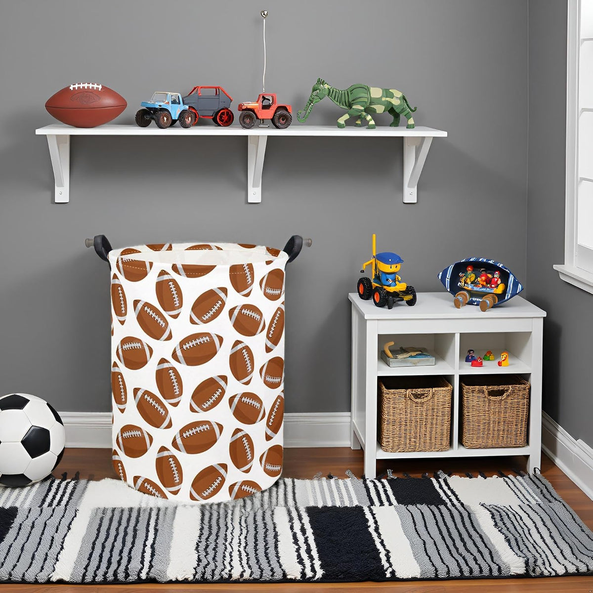 Kids Laundry Basket Baby Hamper Footballs Toy Storage Bin for Boys Room Decor Baby Nursery Hamper Gift Baskets for Bedroom Bathroom(Footballs)