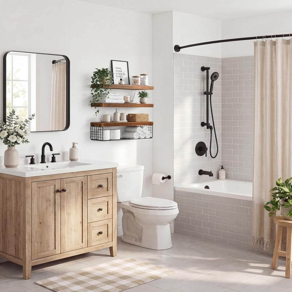 QEEIG Bathroom Shelves Over Toilet Wall Mounted (Brown, Set of 3, 31.5")